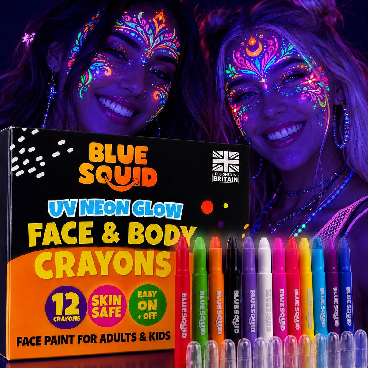 Blue Squid Face Paint Crayons - Vibrant Colors Twistable & Washable Face Paint Sticks - Face Painting Kit for Kids Party, Halloween, Belly Painting Kit Pregnancy, Makeup Body Paints for Adults