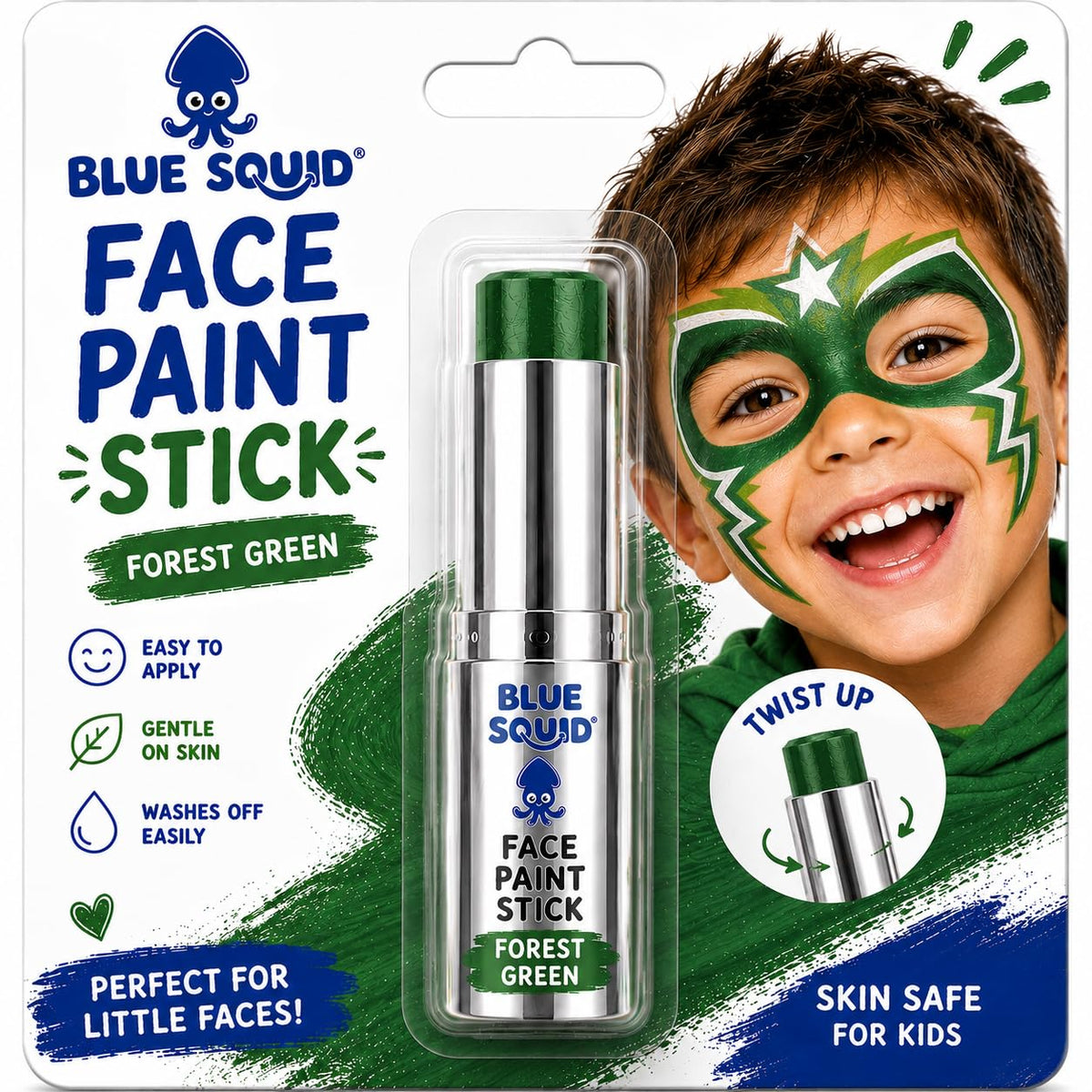Blue Squid Face Paint Stick - Water based Body Paint for Adults & Kids - Vegan Hypoallergenic Twist-Up Non-Toxic Makeup Stick for Cosplay, & SFX