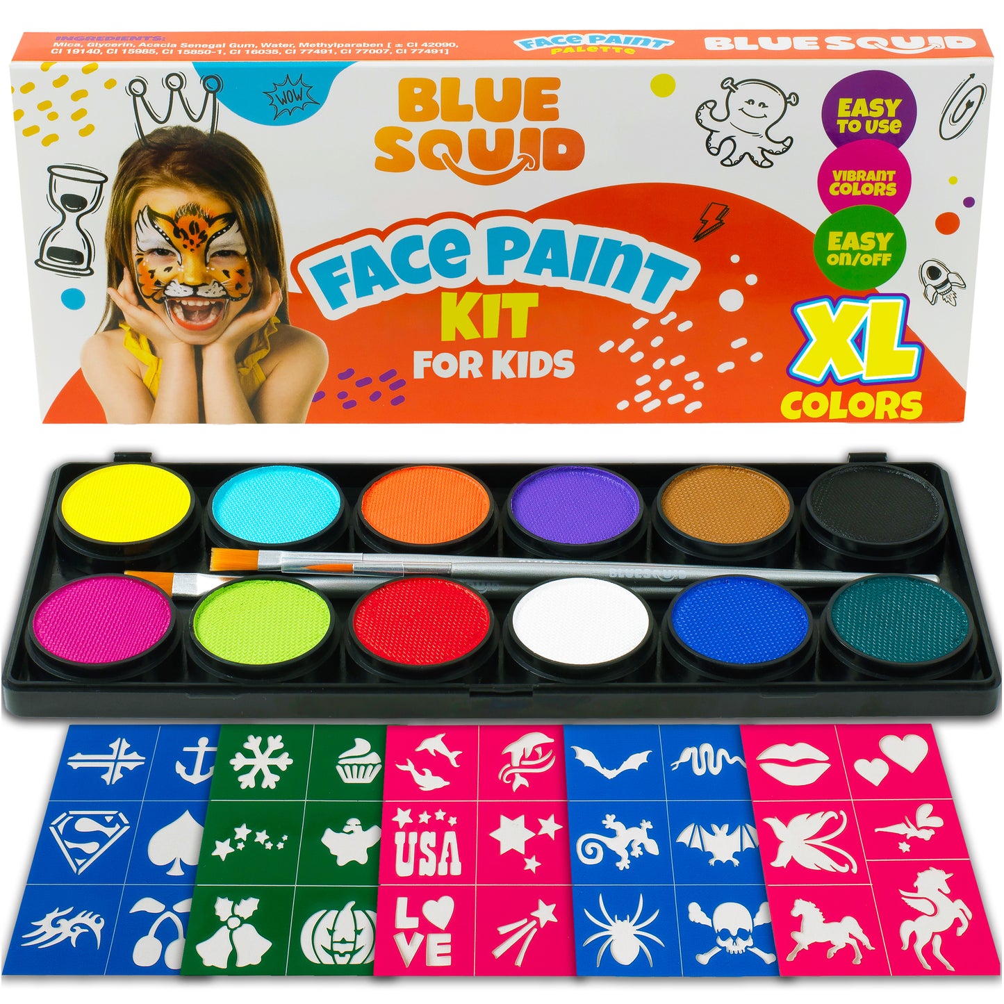 Blue Squid Face Paint Palette – 12 Colours