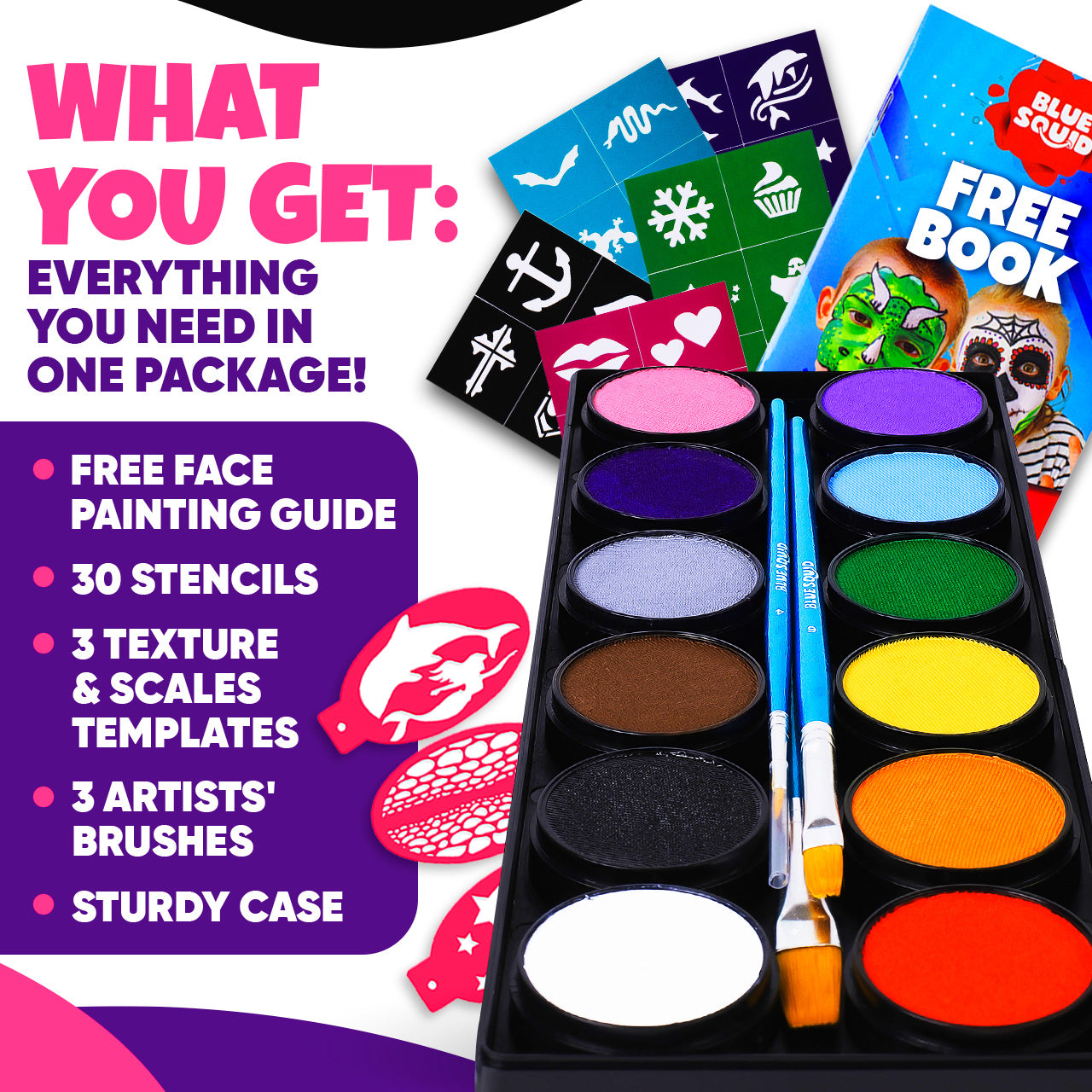 Blue Squid Face Paint Palette – 12 Colours